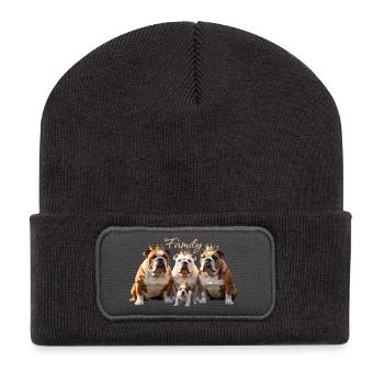 Famille de bouledogue anglais ancien avec couronne - Beanie recyclé à patch - charbon - Devant