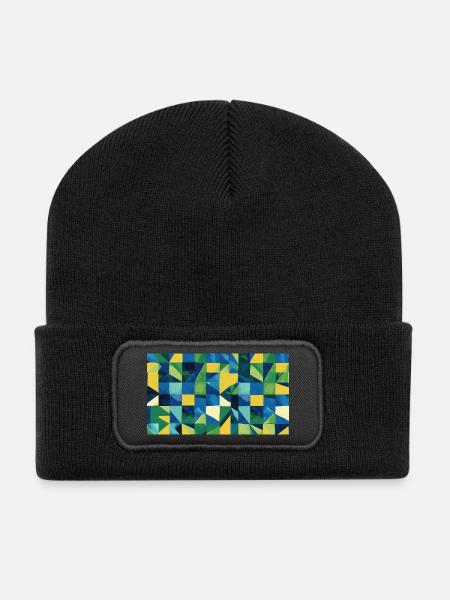 Geometrische Farbexplosion - Recycelte Patch Beanie - Schwarz