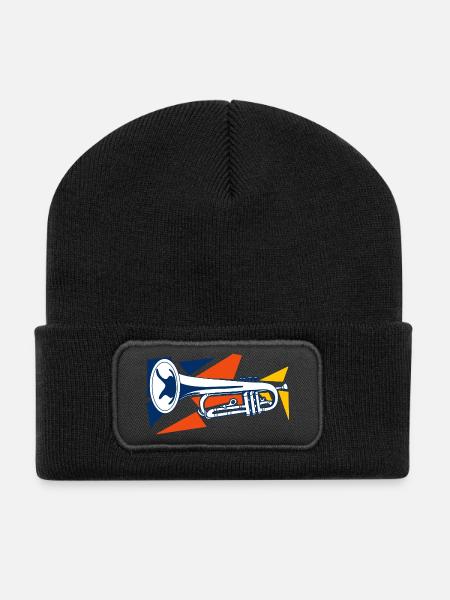 Trumpet Pop Art - Recycled Patch Beanie - black