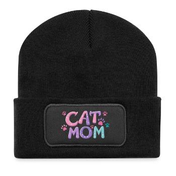 Cat Mom - Recycelte Patch Beanie - Schwarz - Vorne