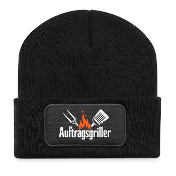 AUFTRAGSGRILLER Grill BBQ Shirt Grillshirt Männer - Recycelte Patch Beanie - Schwarz - Vorne