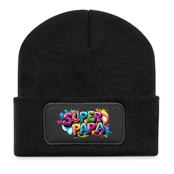 Chemise superdad cool dans le style graffiti pour les pères - Beanie recyclé à patch - noir - Devant