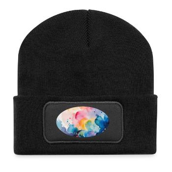 Aquarellfarben Farbexplosion auf Leinwand - Recycelte Patch Beanie - Schwarz - Vorne