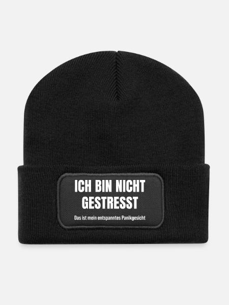 Ich bin nicht gestresst Panikmodus Sarkasmus - Recycelte Patch Beanie - Schwarz