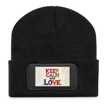 Retro Colorful Keep Calm and Love - Recycled Patch Beanie - black - Front
