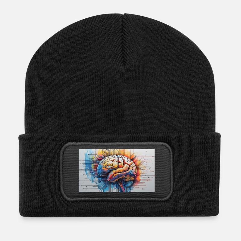 Künstlicher gehirnfarbener Schaltkreis - Recycelte Patch Beanie - Schwarz