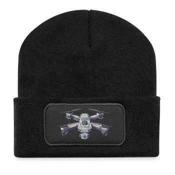 Futuristische Drohne Illustration - Recycelte Patch Beanie - Schwarz - Vorne