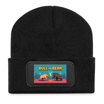 Pixel Art Bull vs Bear Battle - Recycled Patch Beanie - black - Front