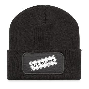 Pays-Bas Motif de voyage au look vintage - Beanie recyclé à patch - charbon - Devant