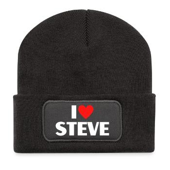 I love Steve Rotes Herz Romantischer Name Fan - Recycelte Patch Beanie - Dunkelgrau - Vorne