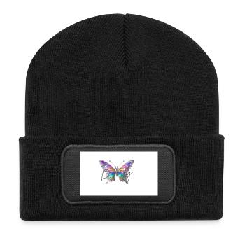 Bunter Schmetterling mit Wasserfarben-Effekt - Recycelte Patch Beanie - Schwarz - Vorne