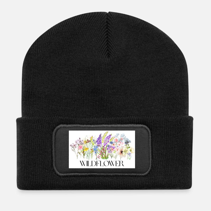 Fleur Prairie Aquarelle Design - Beanie recyclé à patch - noir