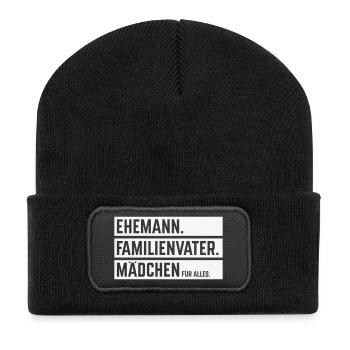 Ehemann Familienvater Mädchen Für Alles, Balken W - Recycelte Patch Beanie - Schwarz - Vorne