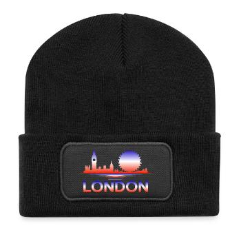 Farbverlauf der Londoner Skyline - Recycelte Patch Beanie - Schwarz - Vorne