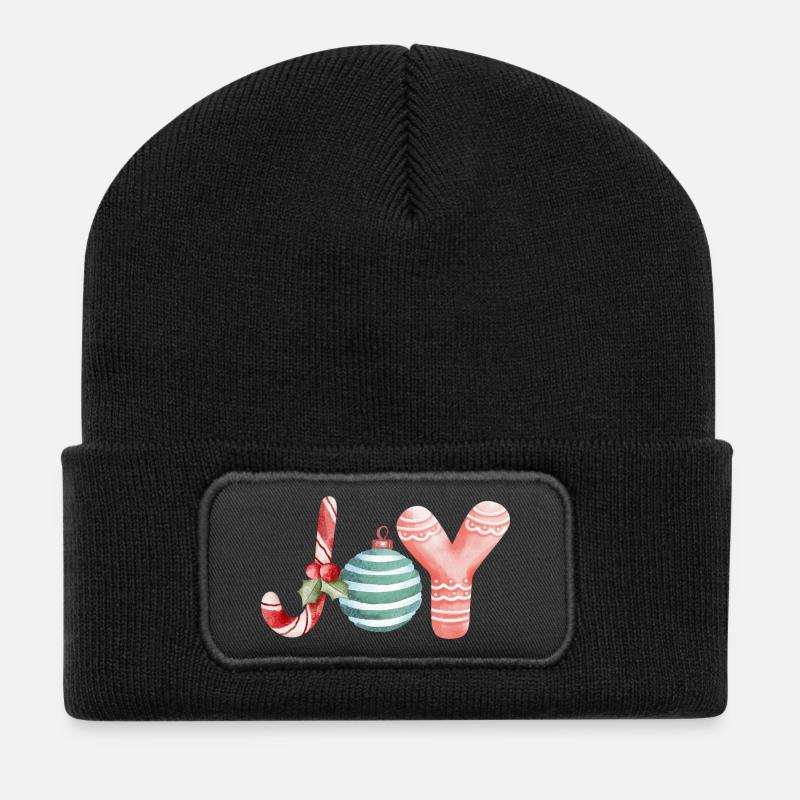 Joy Weihnacht Schrift Ornament - Recycelte Patch Beanie - Schwarz