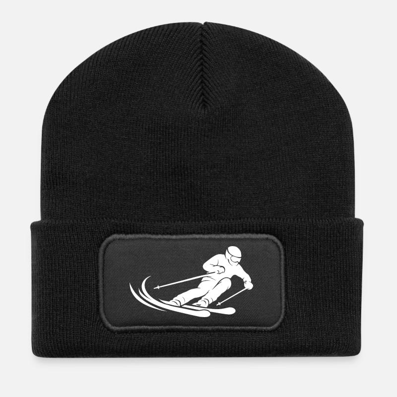 Minimalistische Skifahrer Silhouette Skisport Wint - Recycelte Patch Beanie - Schwarz