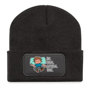 Aujourd’hui, je ne fais rien, absolument rien ! - Beanie recyclé à patch - charbon - Devant