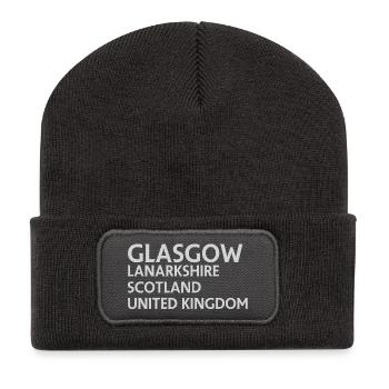 Glasgow – Scotland Textdesign - Beanie recyclé à patch - charbon - Devant