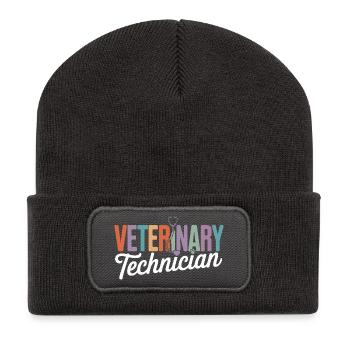Tiermedizinischer Techniker Regenbogen-Logo - Recycelte Patch Beanie - Dunkelgrau - Vorne