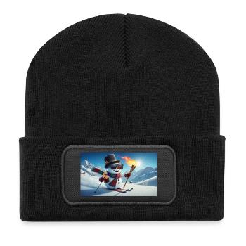 Snowman Skier with Fire Torch - Recycled Patch Beanie - black - Front