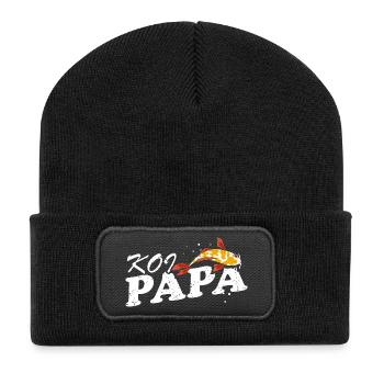 Koi Papa Funny Pond Dad Fish Keeper Pride - Recycled Patch Beanie - black - Front