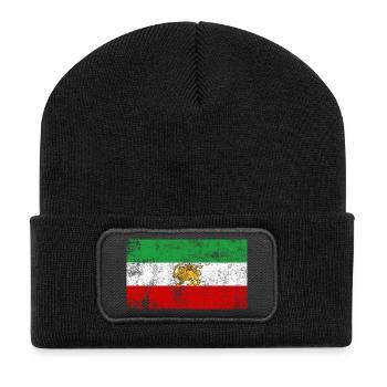 Iran alte Fahne Grunge Retro VIntage - Recycelte Patch Beanie - Schwarz - Vorne