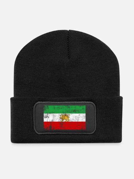 Iran Old Flag Grunge Retro VIntage - Recycled Patch Beanie - black