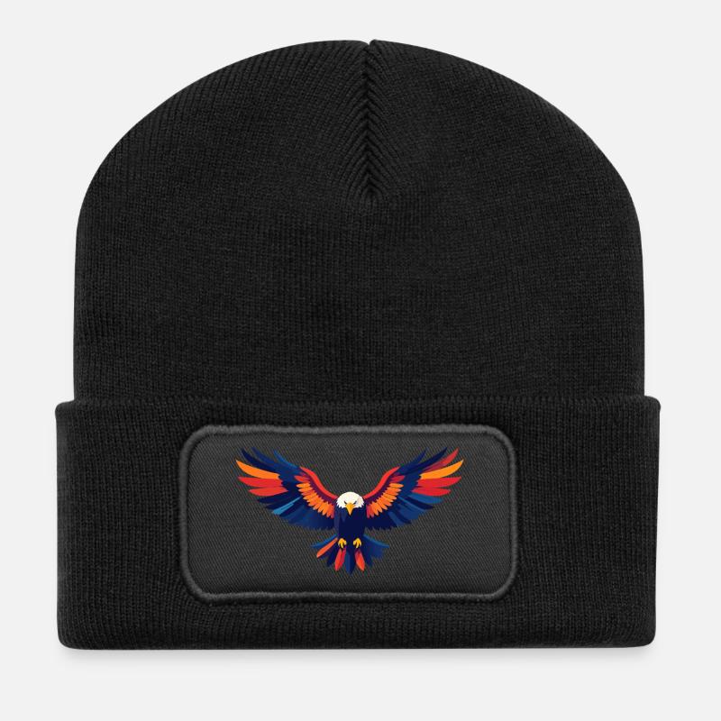 Bunter Adlerflug Adler ausgestreckte Flügel Motiv - Recycelte Patch Beanie - Schwarz