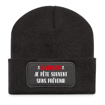 Danger Fart without warning - Recycled Patch Beanie - dark grey - Front
