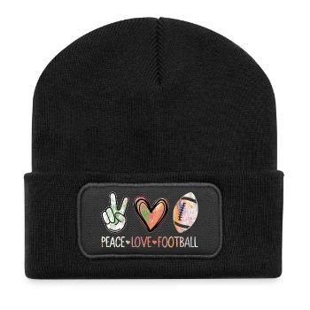 Peace Love Football Season Player Fan - Recycelte Patch Beanie - Schwarz - Vorne