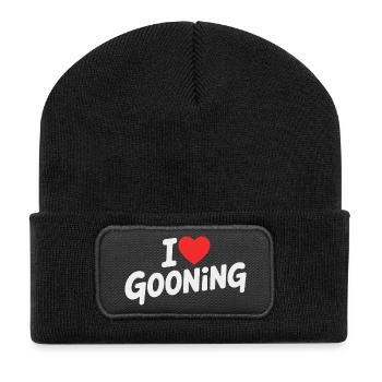 I Love Gooning - Lustiges Meme Design für Gamer - Recycelte Patch Beanie - Schwarz - Vorne