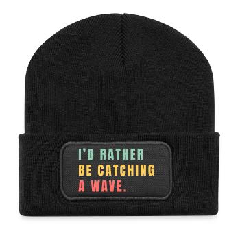 Ich würde lieber eine Welle fangen - Recycelte Patch Beanie - Schwarz - Vorne