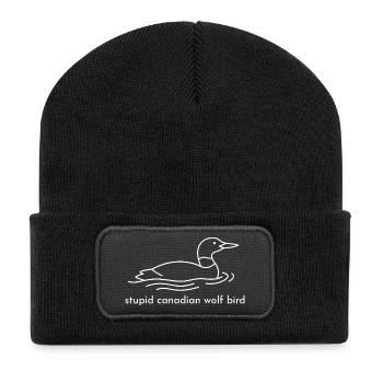 Monochrome Duck Line Art on Water - Recycled Patch Beanie - black - Front