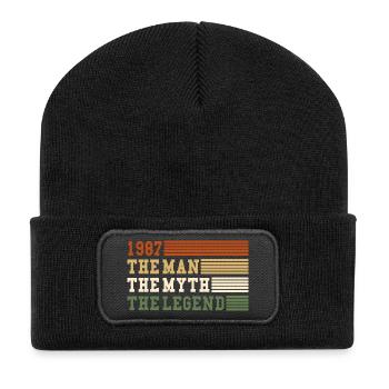 1987 Legende des Mannesmythos 1987 | Vintage!! - Recycelte Patch Beanie - Schwarz - Vorne
