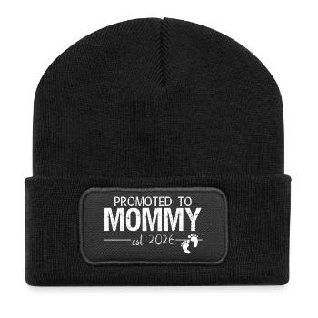 Befördert zum Mama 2026 Neues Mama-Geschenk - Recycelte Patch Beanie - Schwarz - Vorne