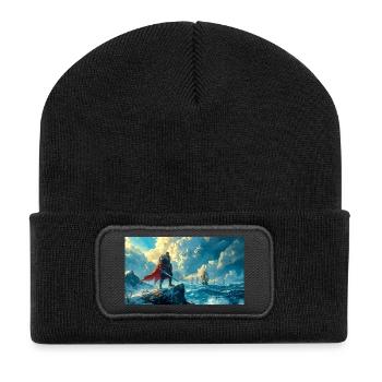 Beowulf stellt sich dem Schicksal, das auf ihn wartet, nordische Saga - Recycelte Patch Beanie - Schwarz - Vorne