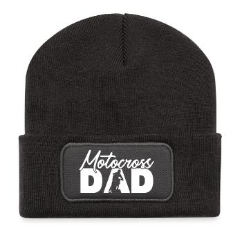 Motocross Dad Silhouette Dirt Bike Sports Art - Recycled Patch Beanie - dark grey - Front