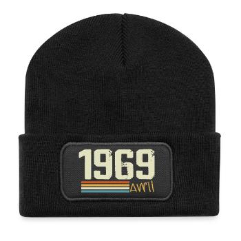 Né en avril 1969 - Beanie recyclé à patch - noir - Devant