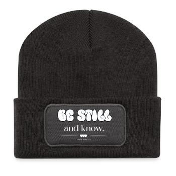 Restez calmes et connaissez les lettres à bulles Psaume 46:10 - Beanie recyclé à patch - charbon - Devant