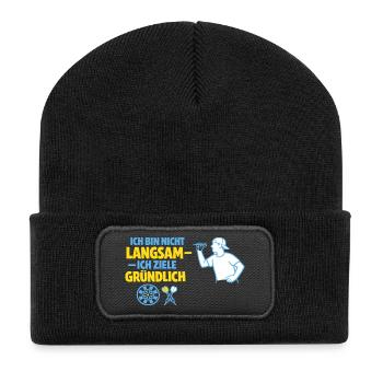 Nicht langsam – gründlich zielen - Recycelte Patch Beanie - Schwarz - Vorne