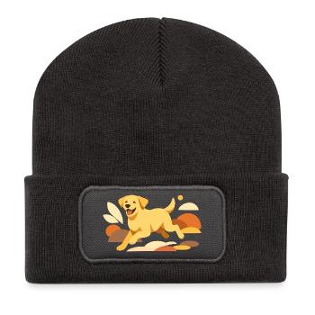 Happy Labrador Dog Illustration für Hundeliebhaber - Recycelte Patch Beanie - Dunkelgrau - Vorne