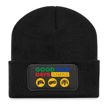 Gamer-Design im Vintage-Stil Gaming über viele Jahre - Recycelte Patch Beanie - Schwarz - Vorne