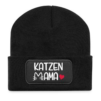 Katzen Mama - Recycelte Patch Beanie - Schwarz - Vorne
