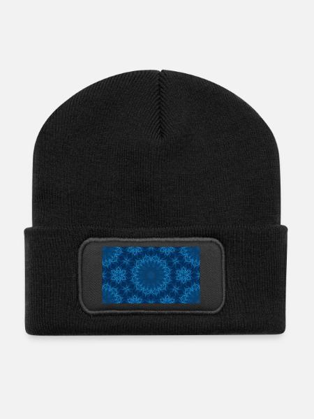 Blue Ocean Mandala Pattern – Abstract Water Kaleid - Recycled Patch Beanie - black