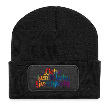 Buntes LGBT Motiv Liebe kennt kein Geschlecht - Recycelte Patch Beanie - Schwarz - Vorne