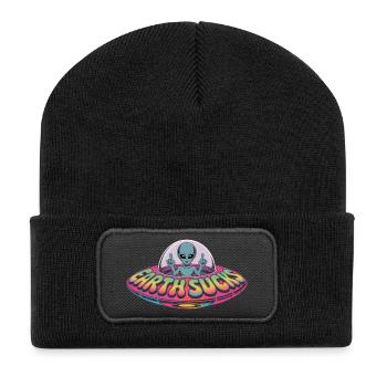 Alien T-Shirt Earth Sucks – UFO Geschenkidee - Recycelte Patch Beanie - Schwarz - Vorne