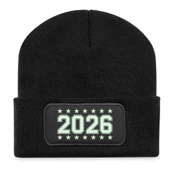 2026 Retro Block Font with Stars - Recycled Patch Beanie - black - Front