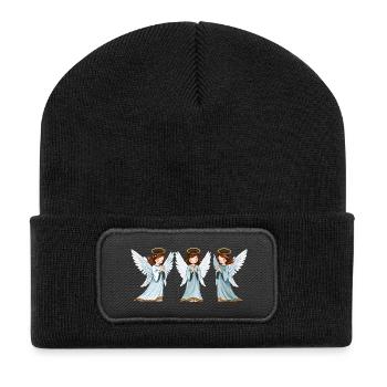 Dreifach Himmlische Engel im Gebet - Recycelte Patch Beanie - Schwarz - Vorne