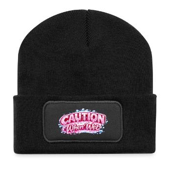Caution When Wet Funny Flirty Statement Tee pun sp - Recycled Patch Beanie - black - Front
