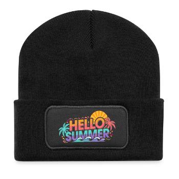 Hello Summer Palm Trees Waves Color Explosion - Recycled Patch Beanie - black - Front